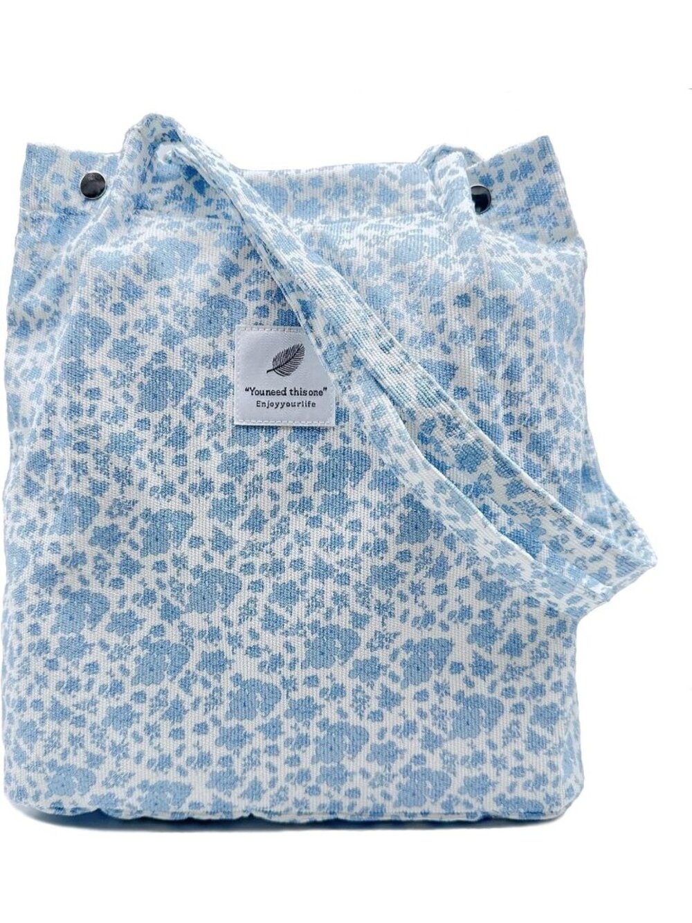 Women's Blue Flowers Shoulder Bag Buckets Totes Handbag Big Capacity For Work